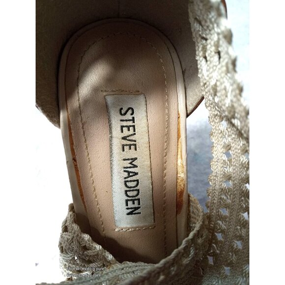 Steve Madden Beige Cork Woven Fabric Edelle Platform Sandals Size 8 - Picture 9 of 16